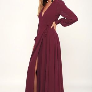 My whole heart burgundy long sleeve wrap dress